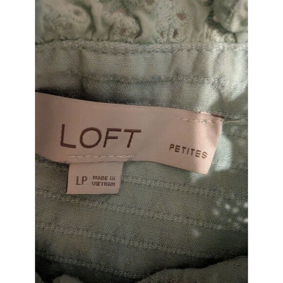 LOFT Women’s Sage Green BluCottagecore Lace Trim Pintuck Button Front Blouse L/p - Picture 10 of 12